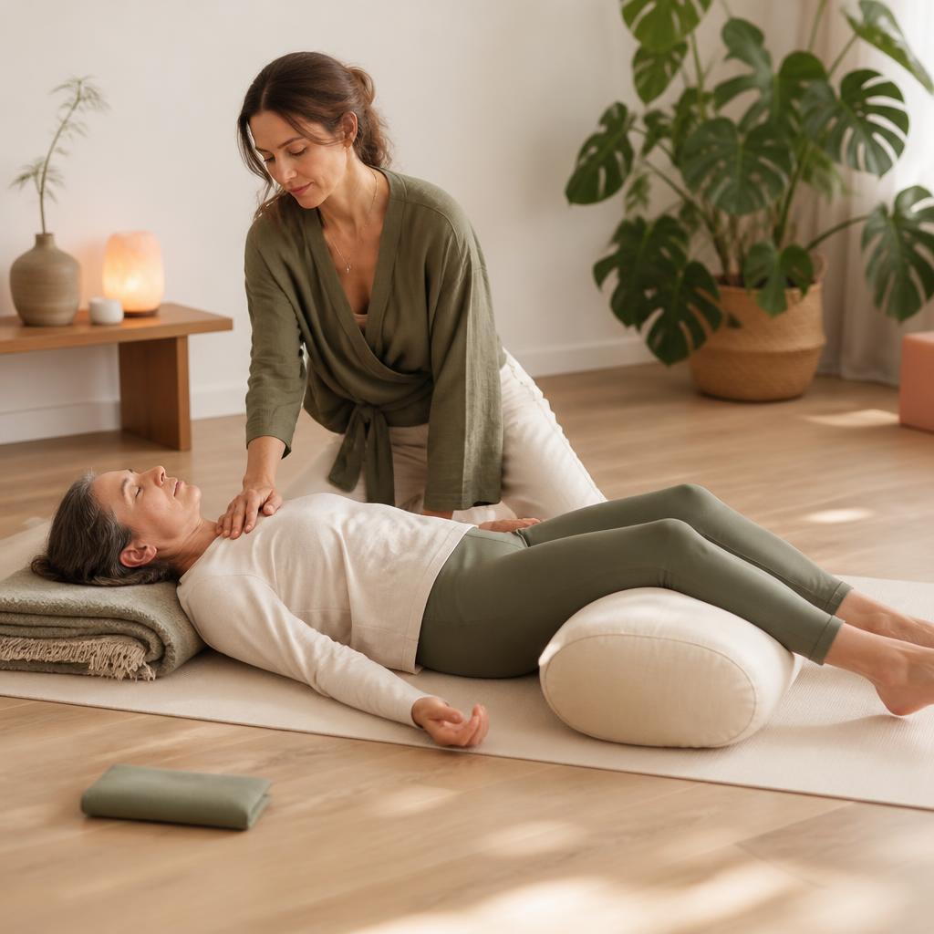 Intimate in-person yoga session