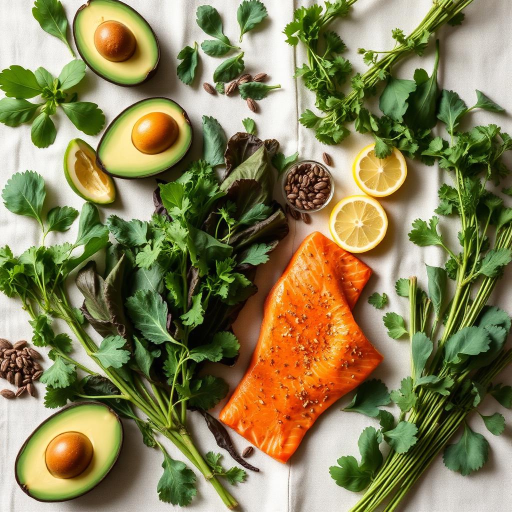 Whole-food ingredients — vegetables, herbs, fish and nuts