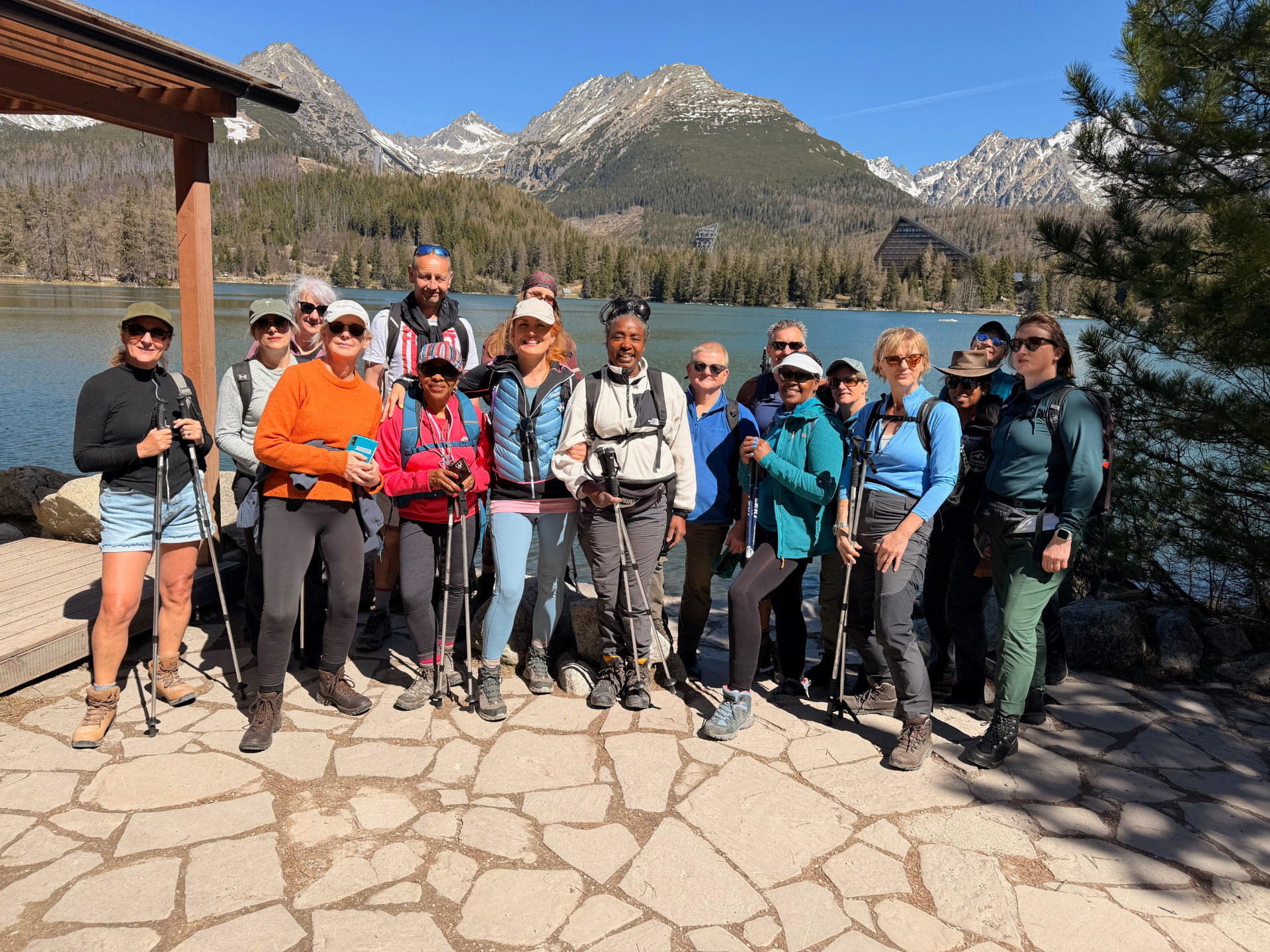 Group photo by Štrbské Pleso lake in the High Tatras
