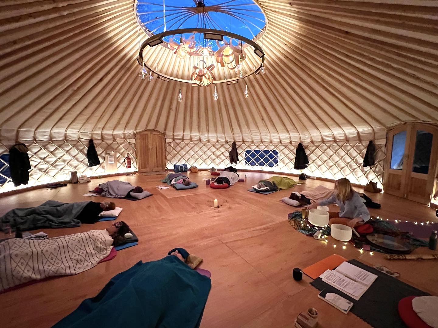 The handcrafted Yurt at Tofte Manor with soothing infrared healing lighting