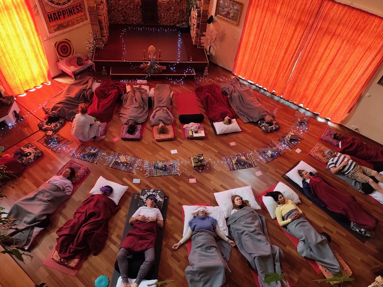 Candlelit savasana in the yoga hall at Edenium